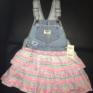 Little girls jean and multi colored overalls dress